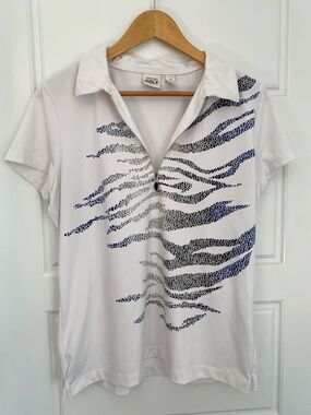 Zenergy Golf by Chico’s White 1/4 zip Short Sleeve Top Size Large (12-14)